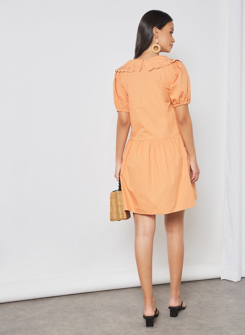 Y.A.S - Broderie Collar Shirt Dress Orange - Image 1
