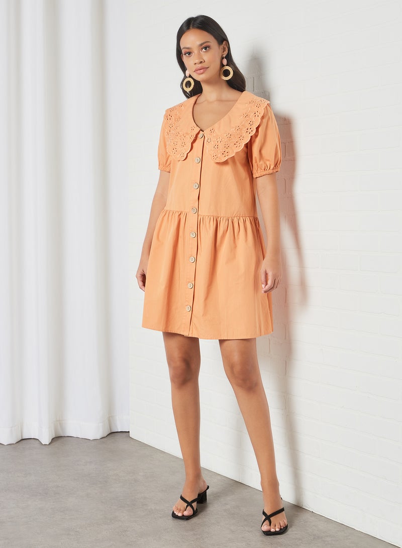 Y.A.S - Broderie Collar Shirt Dress Orange - Image 1