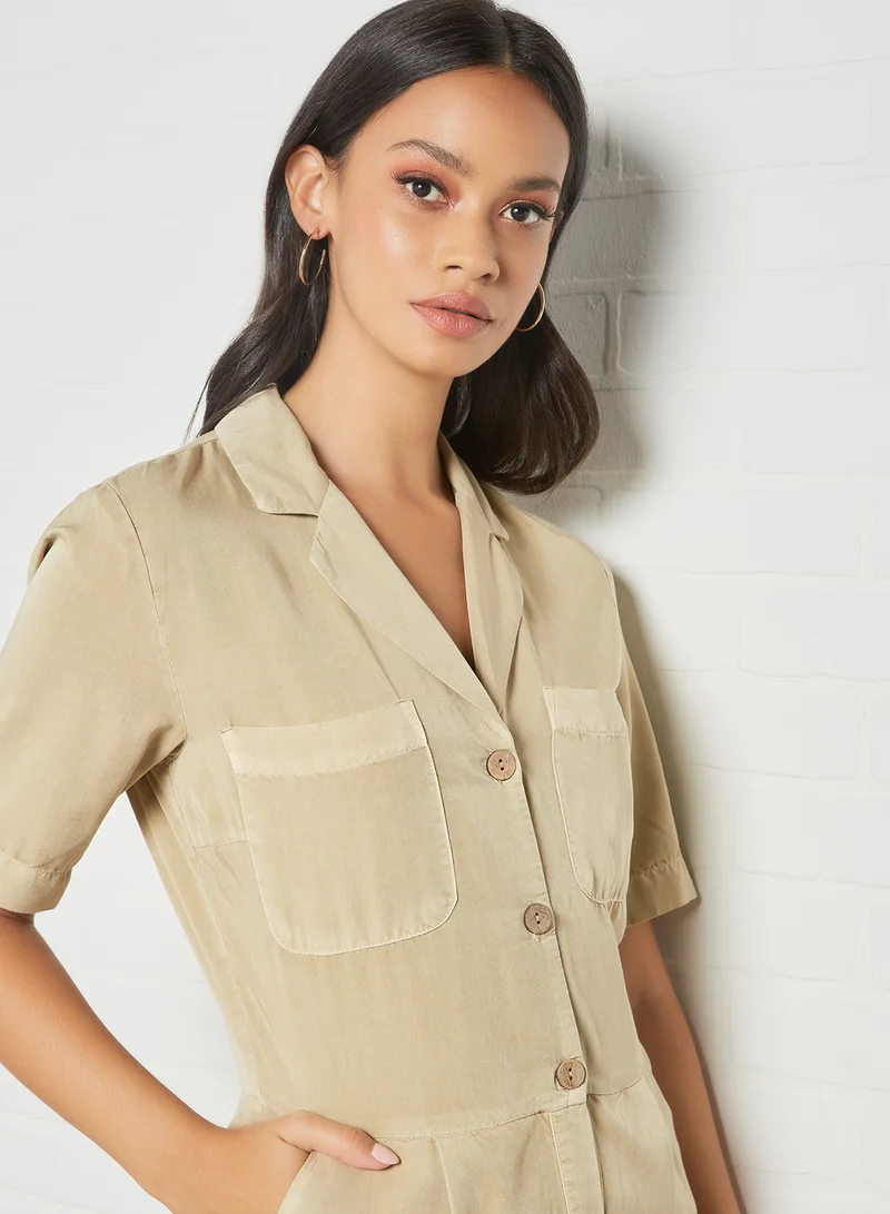 Y.A.S Button Detail Playsuit Khaki