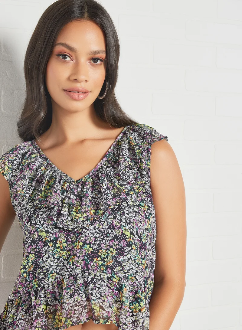 Jacqueline de Yong Ruffled Crop Top Black