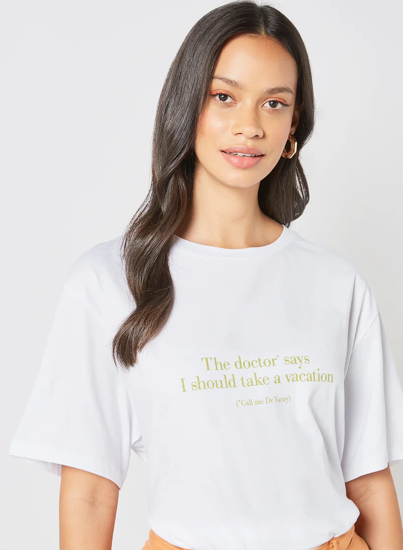 Charlie Holiday. Oversized Slogan Print T-Shirt White