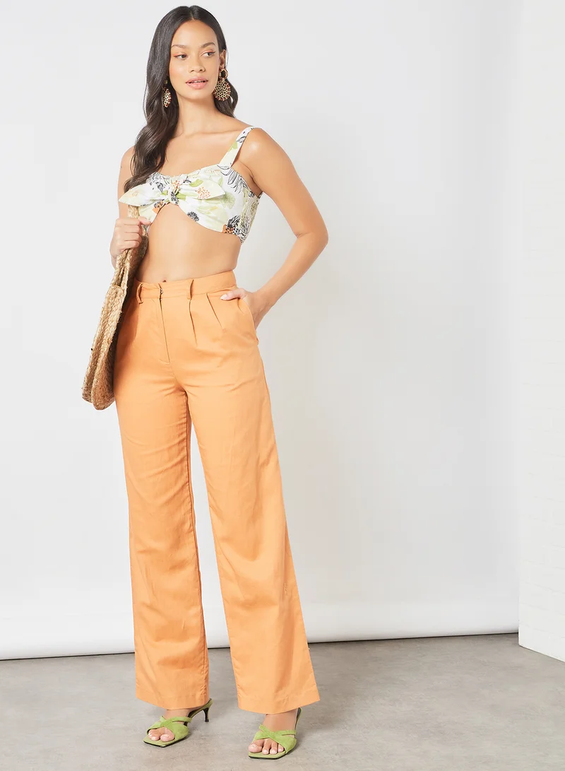 Charlie Holiday. High-Waist Pleated Pants Orange