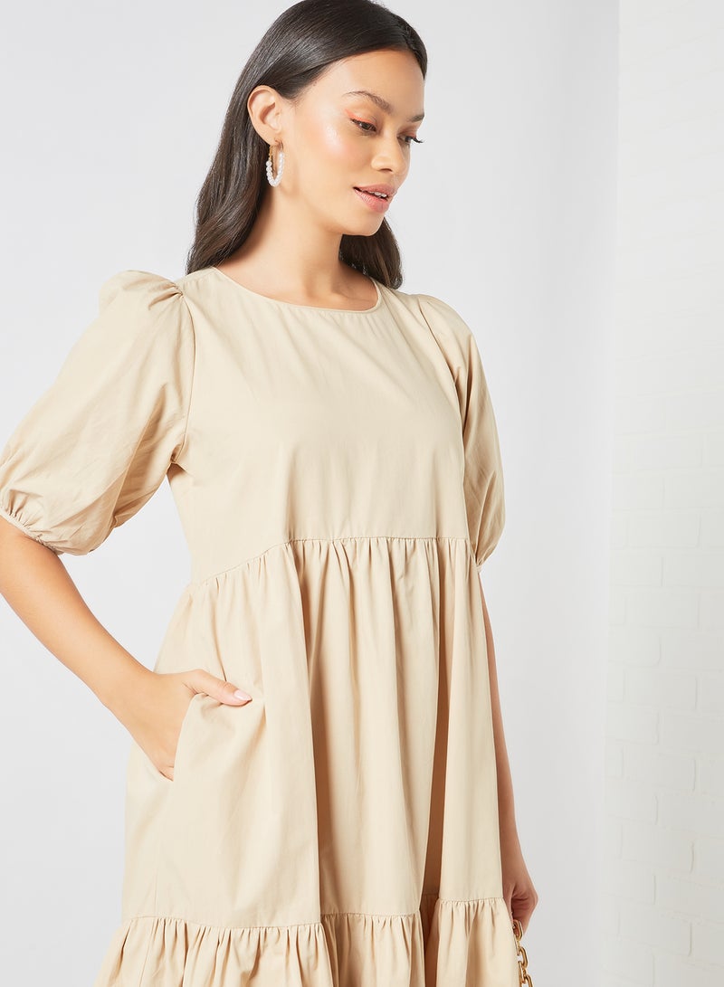 Charlie Holiday. - Tiered Midi Dress Tan - Image 1