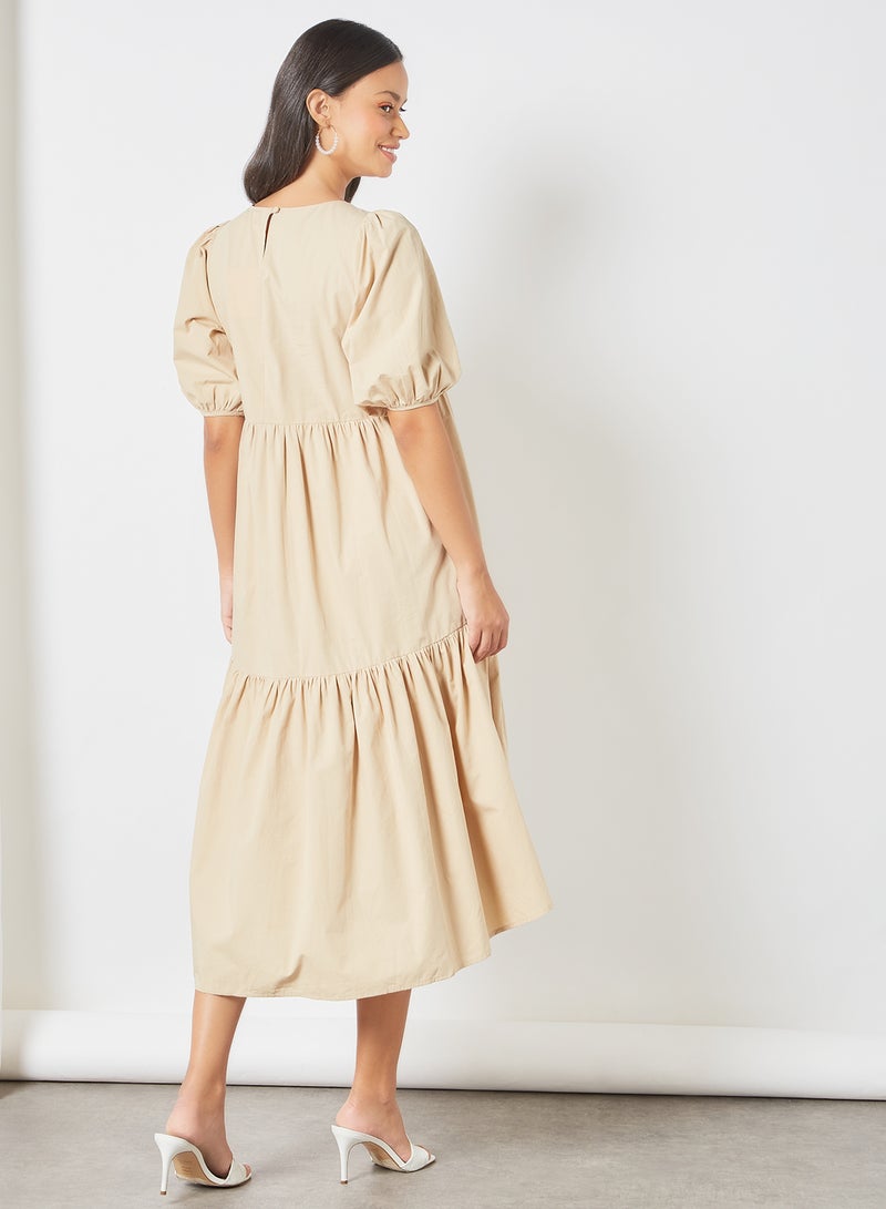 Charlie Holiday. - Tiered Midi Dress Tan - Image 1