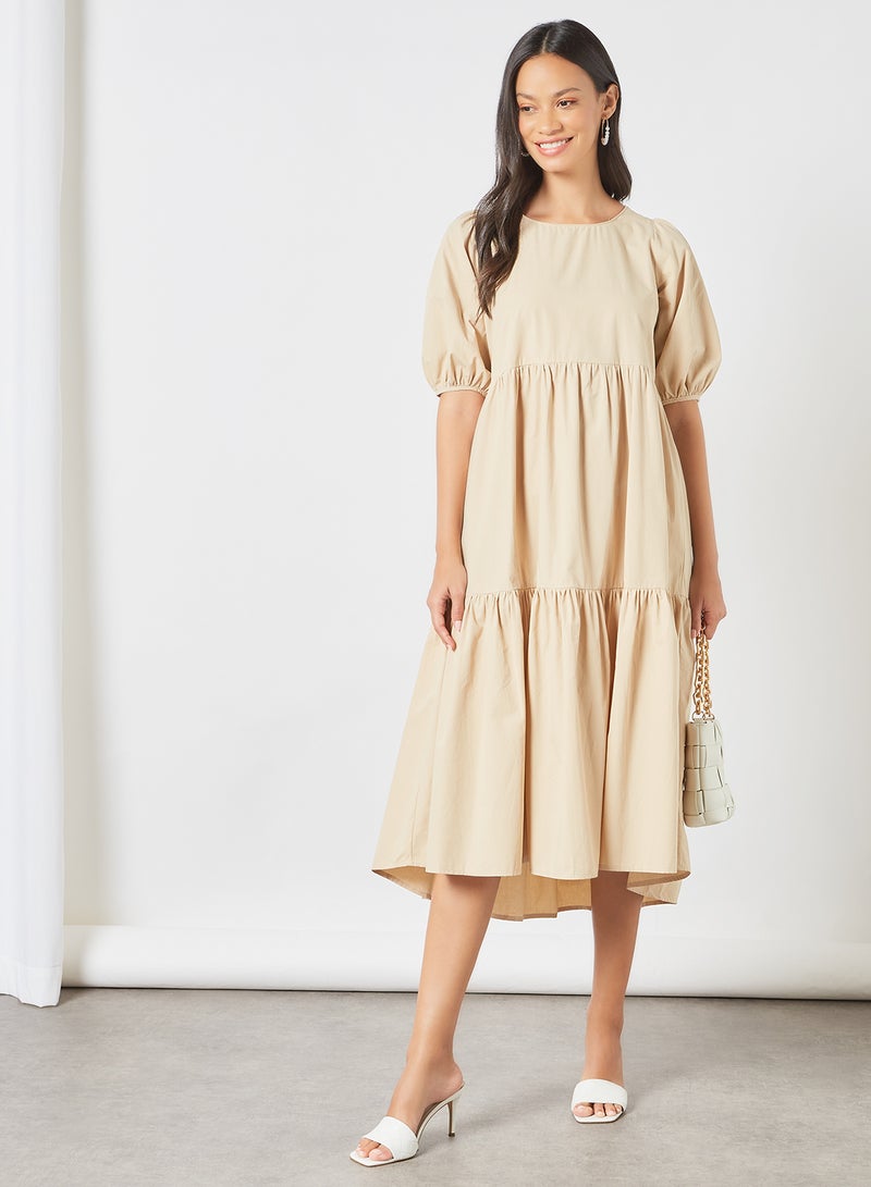 Charlie Holiday. - Tiered Midi Dress Tan - Image 1
