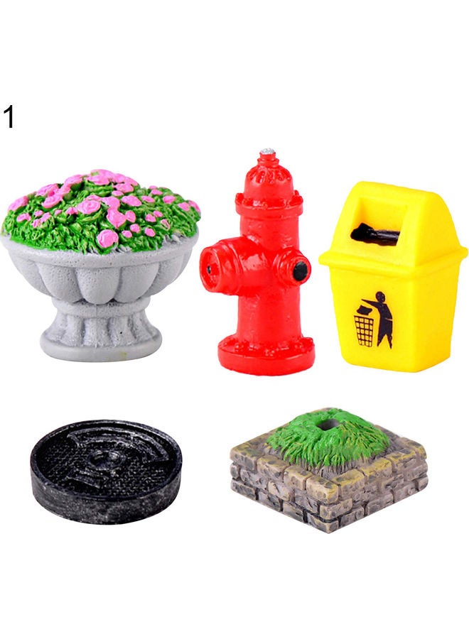 5-Piece Miniature Indicating Street Sign Light Trash Bin Road Cone Ornament Decor Multicolour