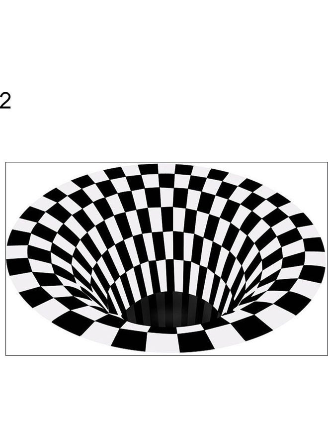 Geometric Spiral Grid Print Spatial Round Non Slip Floor Mat Black/White 40x35x4cm - Image 1