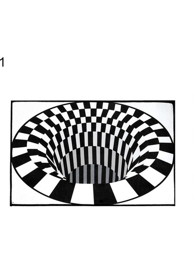 Geometric Spiral Grid Print Spatial Round Non Slip Floor Mat Black/White 40x35x4cm - Image 3