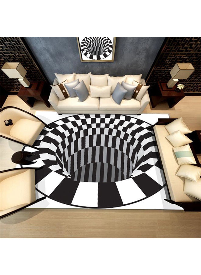 Geometric Spiral Grid Print Spatial Round Non Slip Floor Mat Black/White 40x35x4cm - Image 2