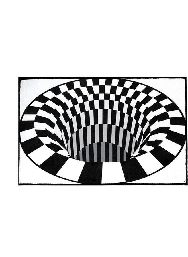 Geometric Spiral Grid Print Spatial Round Non Slip Floor Mat Black/White 40x35x4cm - Image 5