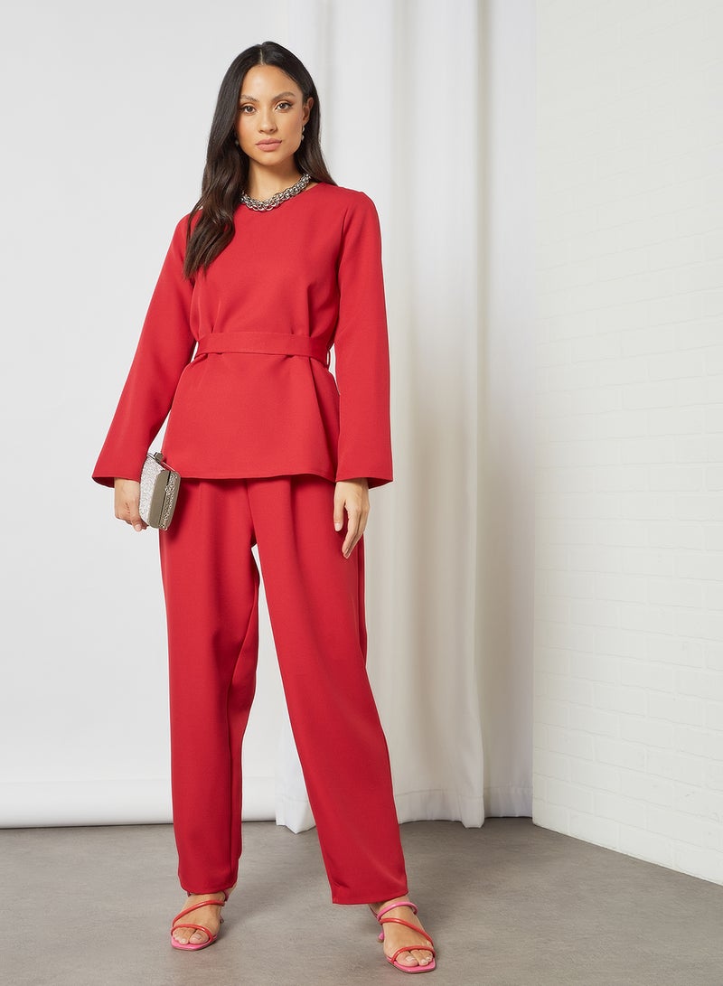 SIVVI for HANIYA Belted Co-ord Pant Set Red  - Image 1