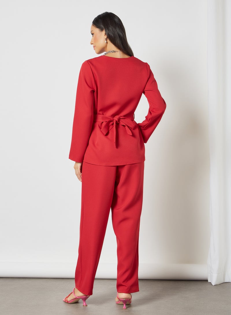 SIVVI for HANIYA Belted Co-ord Pant Set Red  - Image 2