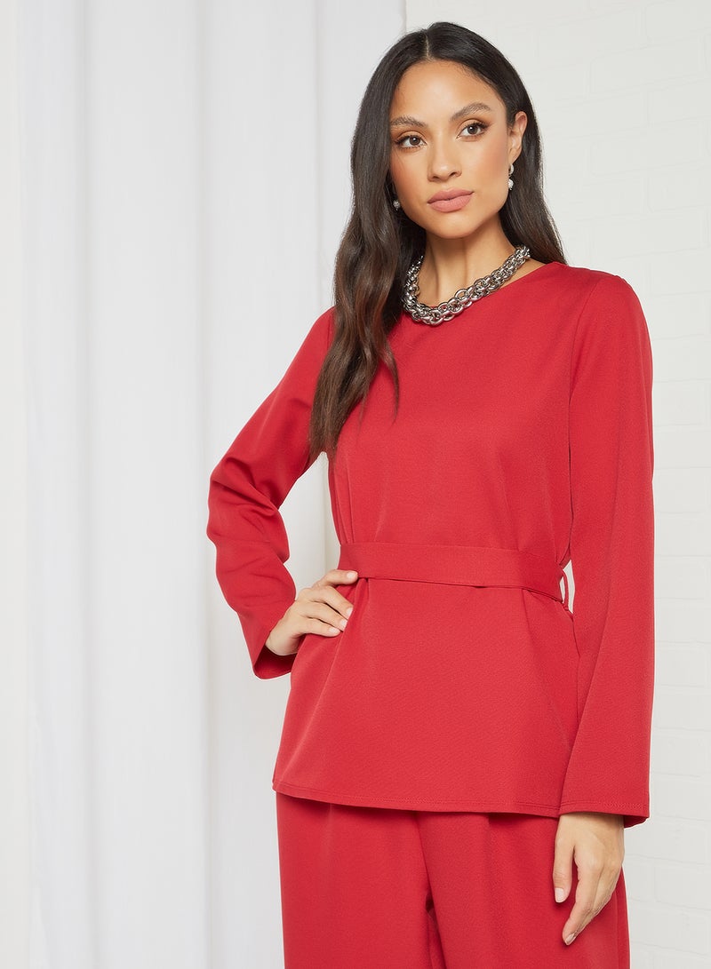 SIVVI for HANIYA Belted Co-ord Pant Set Red  - Image 3