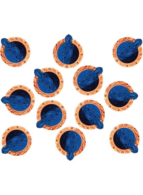 12-Piece Traditional Clay Diya Set Blue