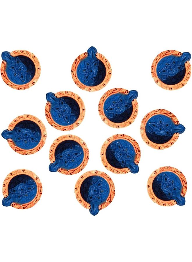Shreeji - 12-Piece Traditional Clay Diya Set Blue - Image 1
