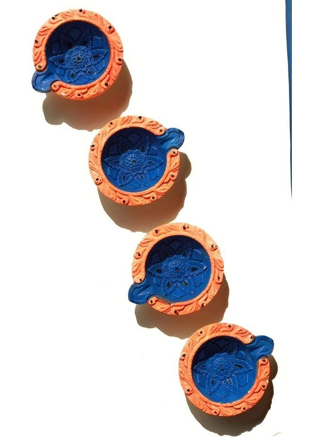 Shreeji - 12-Piece Traditional Clay Diya Set Blue - Image 1