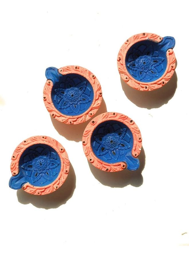 Shreeji - 12-Piece Traditional Clay Diya Set Blue - Image 1