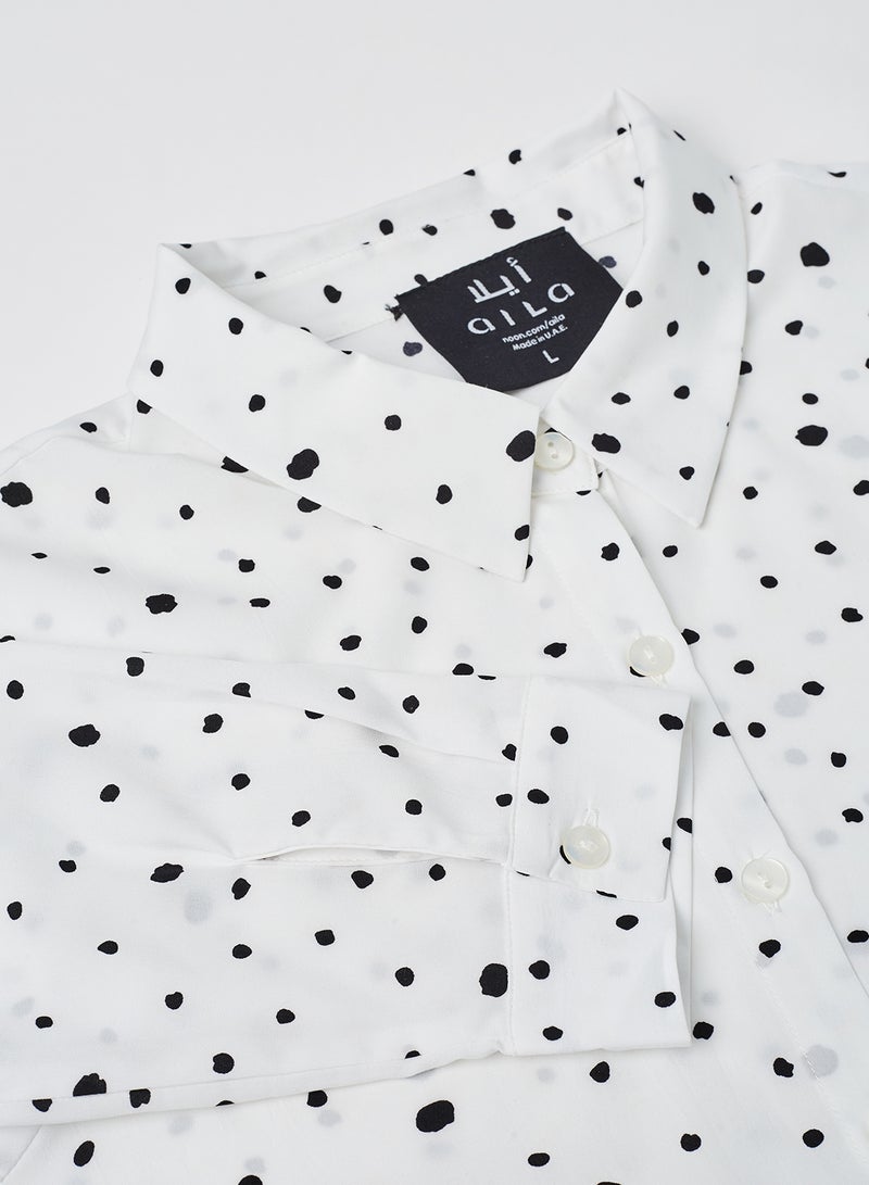 Aila Casual Tie Front Detail Shirt White/Black - Image 3