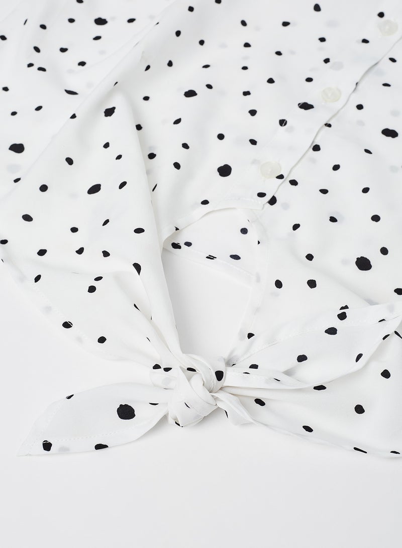 Aila Casual Tie Front Detail Shirt White/Black - Image 4