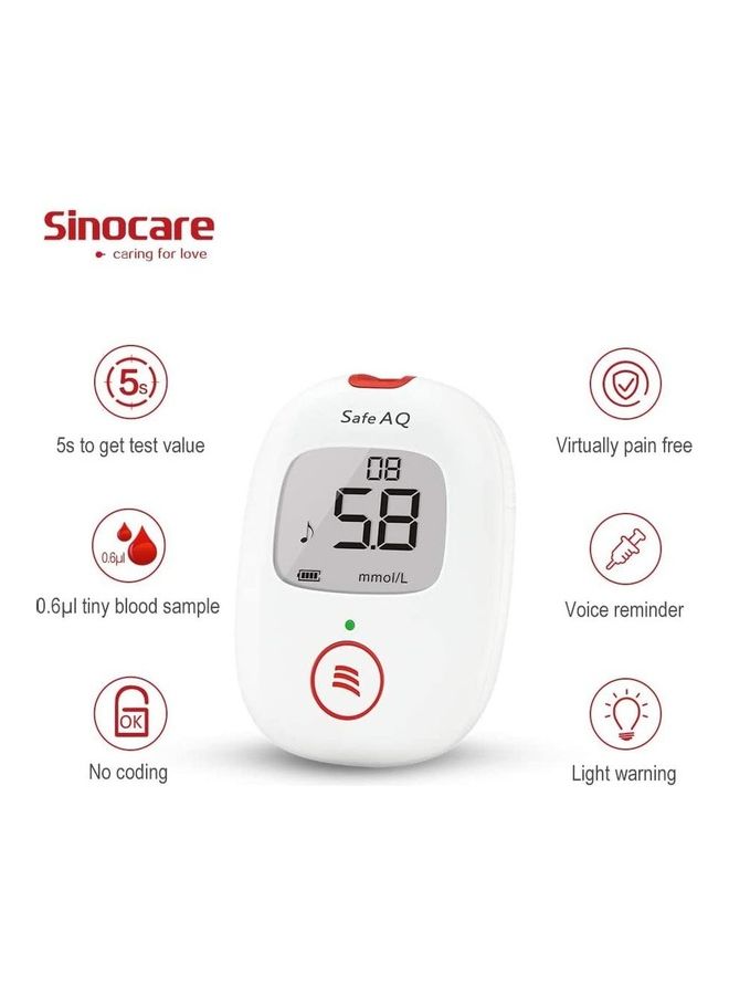 Sinocare Safe Aq Voice Blood Glucose Monitoring System With 50 Test Strips & Lancets