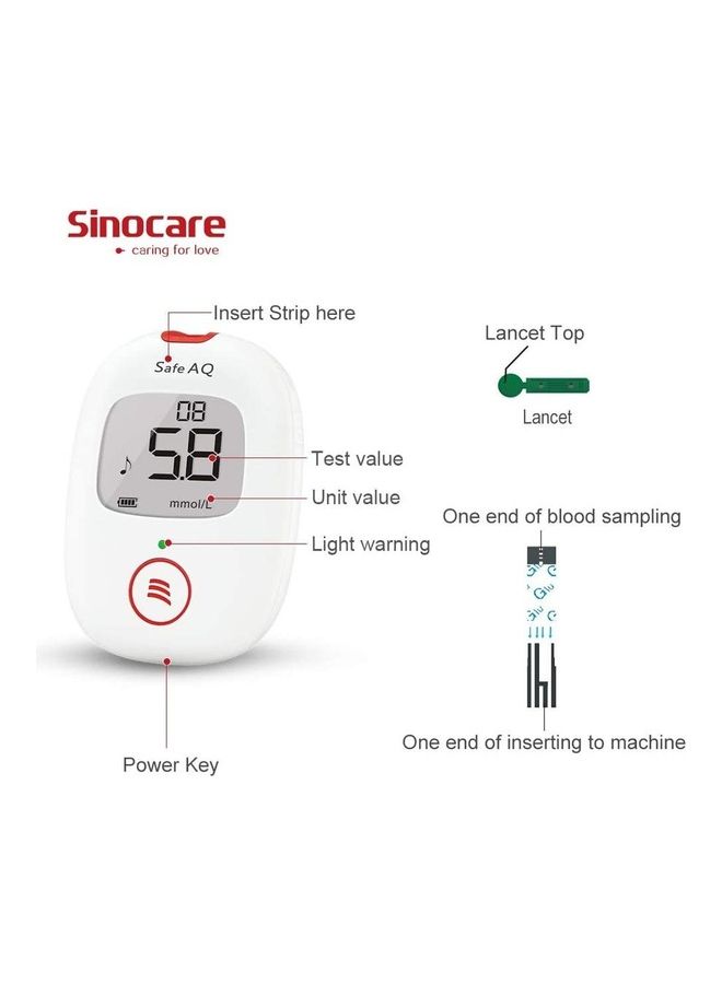 Sinocare Safe Aq Voice Blood Glucose Monitoring System With 50 Test Strips & Lancets