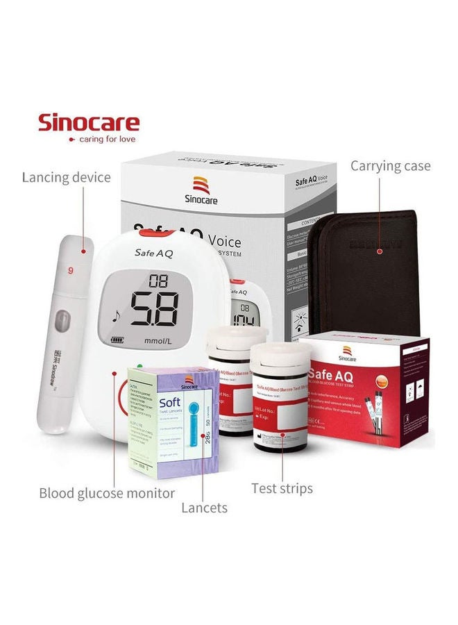 Sinocare Safe Aq Voice Blood Glucose Monitoring System With 50 Test Strips & Lancets