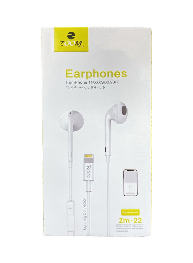 Zoom Plus Earphones with Lightning Connector for Apple iPhone 11/X/XR/XS/8/7 White  - Image 2