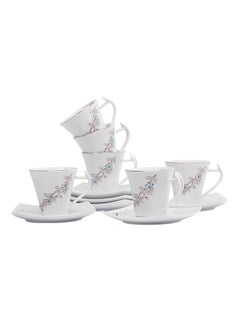 Royalford 12-Piece Bone Square Cup And Saucer Set White/Gold 220ml  - Image 1