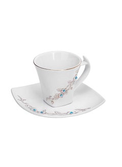 Royalford 12-Piece Bone Square Cup And Saucer Set White/Gold 220ml  - Image 4