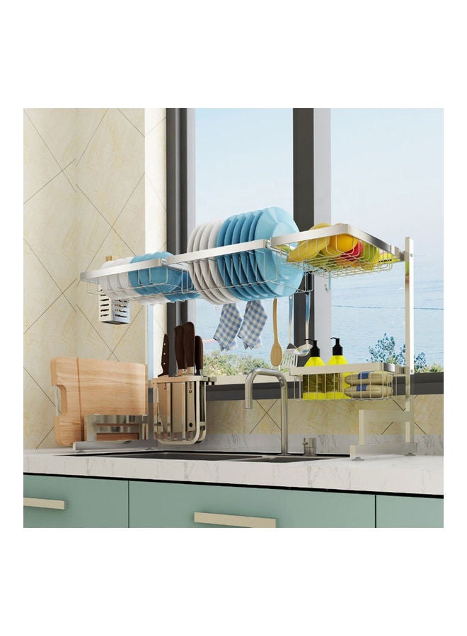 رف تجفيف الأطباق مصنوع من الستانلس ستيل فضي 86x32x52سم - Image 2