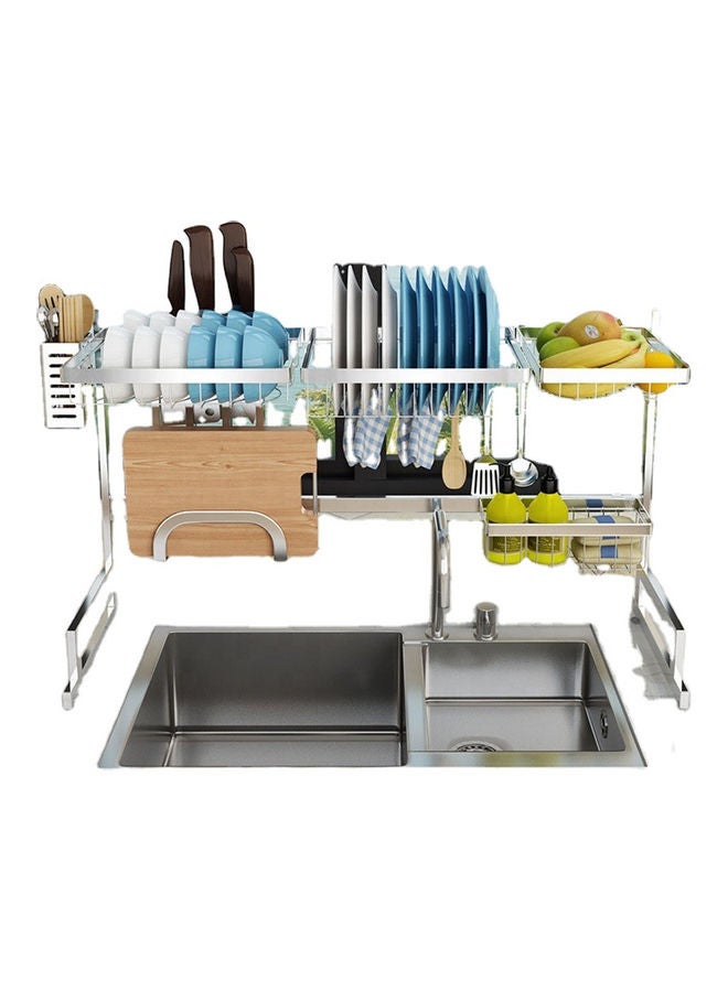 رف تجفيف الأطباق مصنوع من الستانلس ستيل فضي 86x32x52سم - Image 3