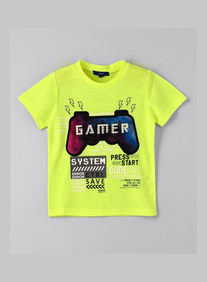 JAM Stylish Printed T-Shirt Neon Green/Red/Blue - Image 1