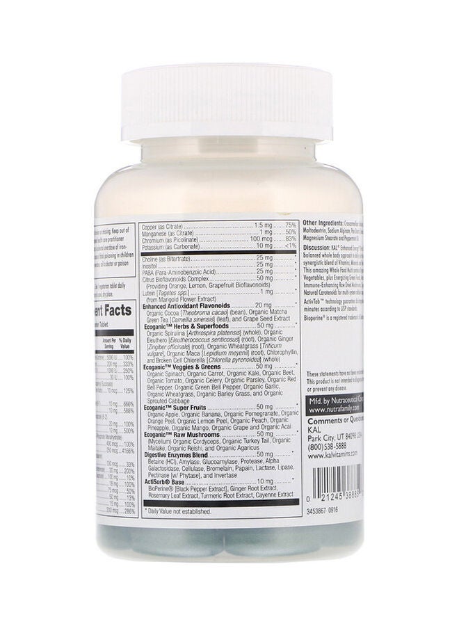 KAL Enhanced Energy Once Daily Whole Food Multivitamin - 60 Vegetarian Tablets - Image 3