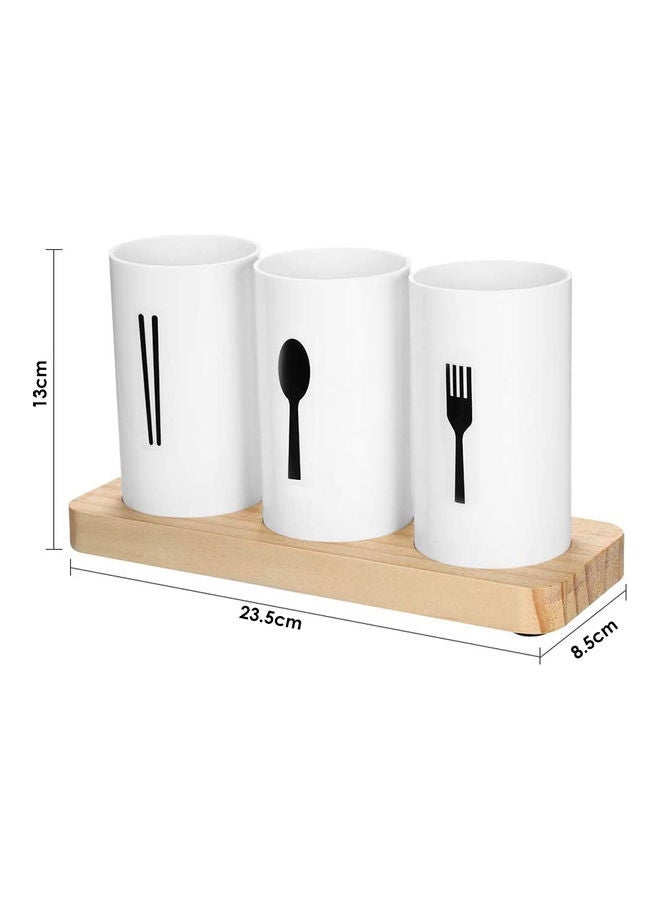 AIWANTO 4-Piece Flatware Caddy With Cleaning Brush White/Beige/Black 23.5x8.5x13cm - Image 3