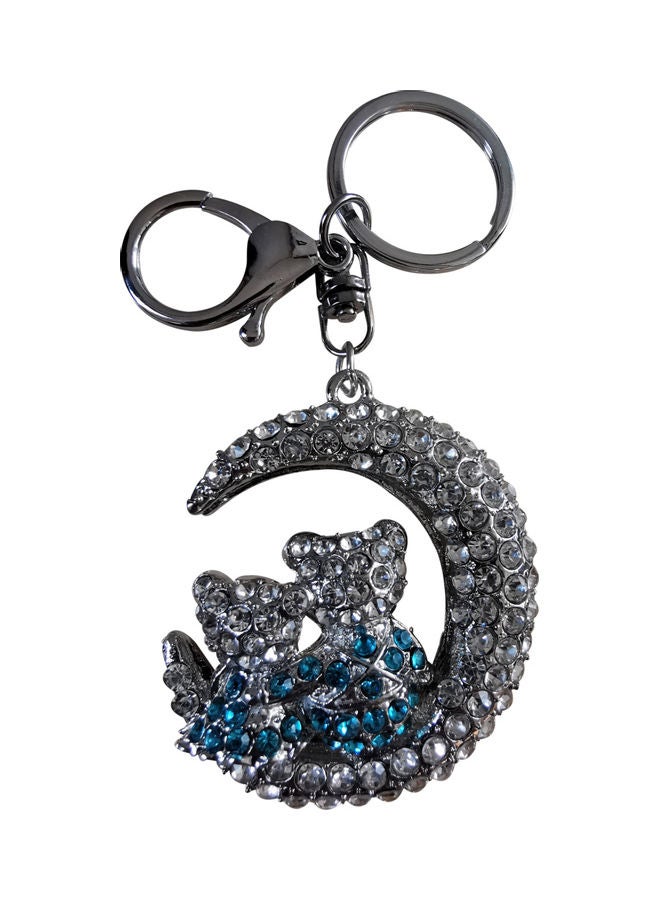 Moon Crescent Lover Cat Key Ring Clear/Blue  - Image 2