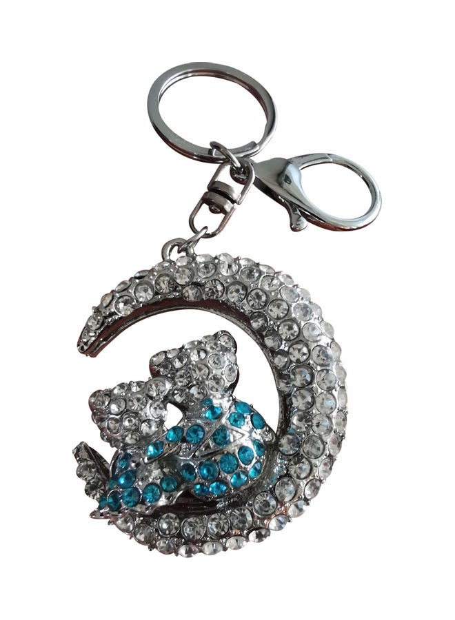 Moon Crescent Lover Cat Key Ring Clear/Blue  - Image 3