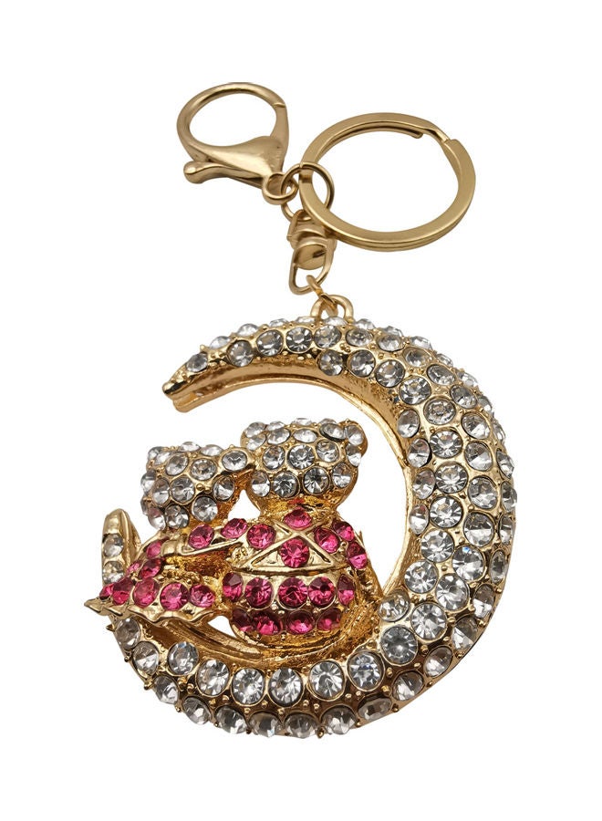 Moon Crescent Charm Pendant Key Ring Clear/Red/Gold  - Image 1