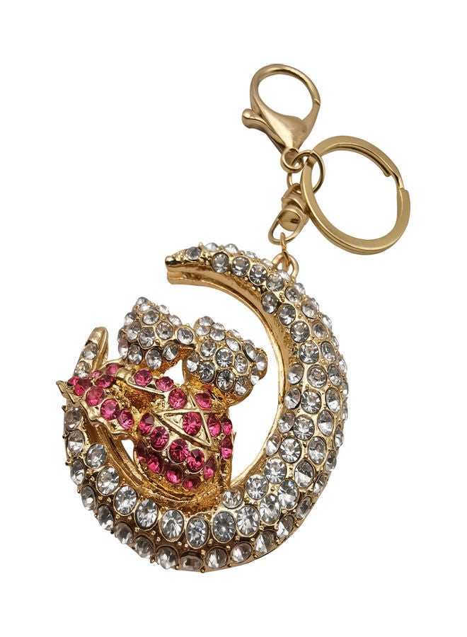 Moon Crescent Charm Pendant Key Ring Clear/Red/Gold  - Image 2