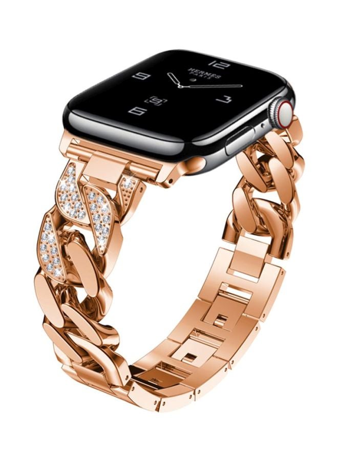 Voberry Cowboy Chain Metal Crystal Replacement Band For Apple Watch Series 4 44mm Rose Gold - Image 4