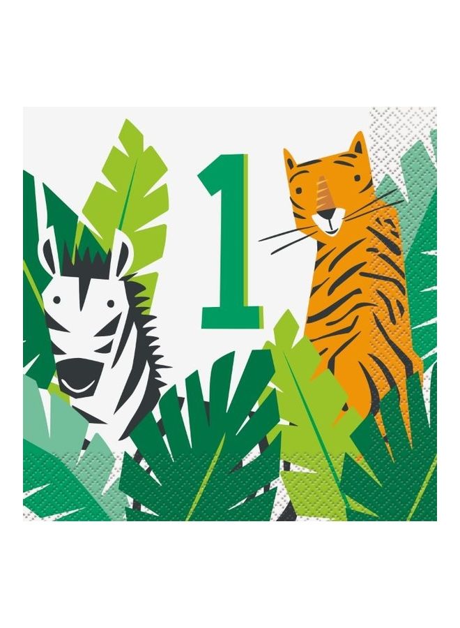 Unique Pack Of 16 Animal Safari 1st Birthday Napkins 33x33cm