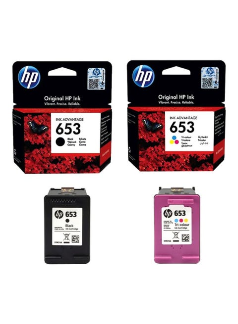 Pack of 2 HP 653 Original Ink Advantage Cartridge Set Black & Tri Colour Black/Pink/Blue