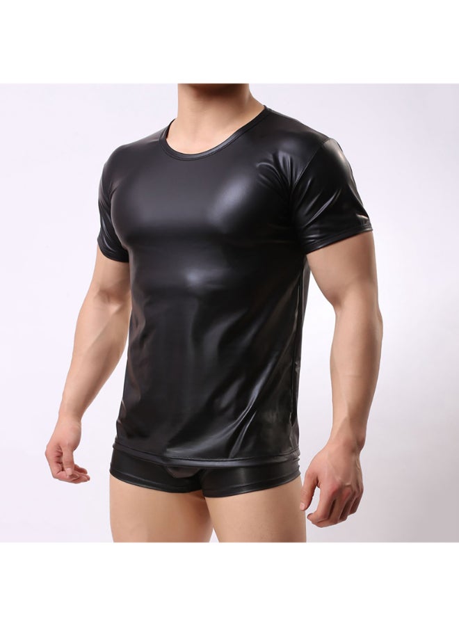 Casual Round Neck Slim T-Shirt Black  - Image 1