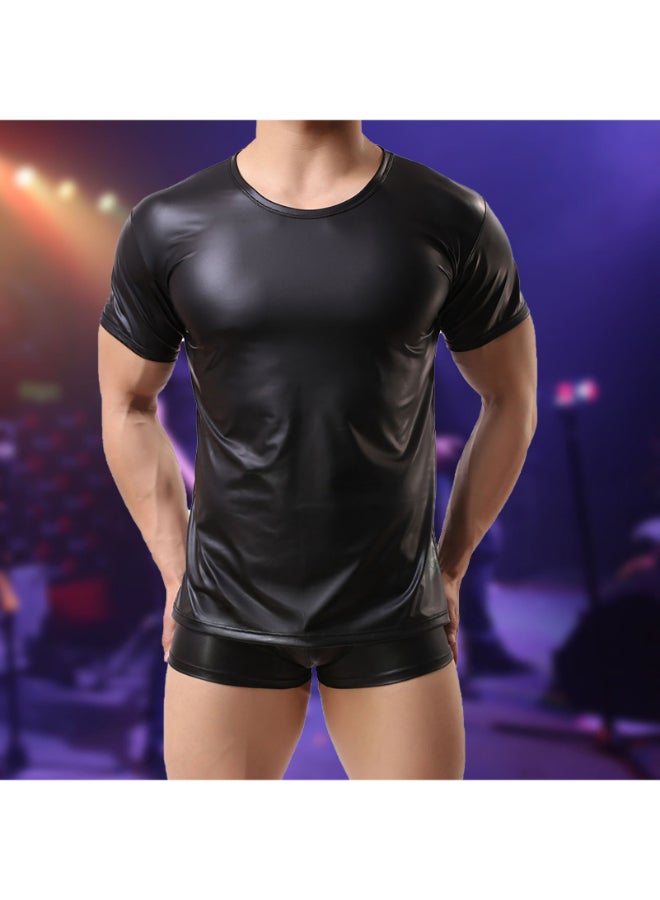 Casual Round Neck Slim T-Shirt Black  - Image 4
