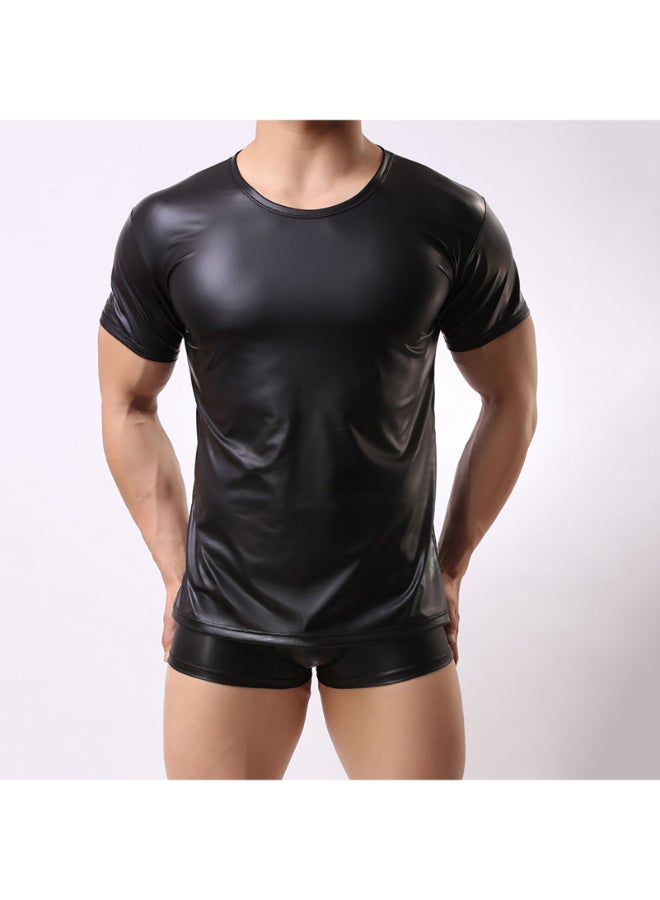 Casual Round Neck Slim T-Shirt Black  - Image 2
