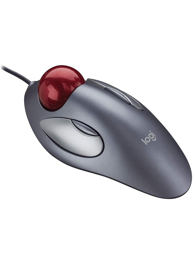 Logitech Trackman Marble Wired Mouse Silver/Red  - Image 2