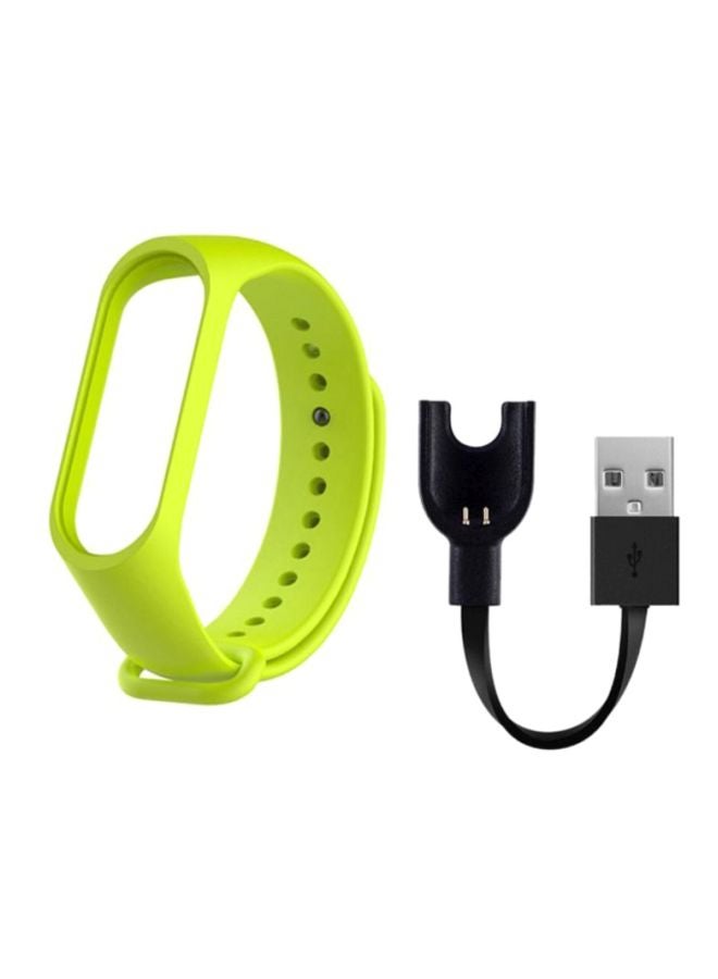 MARGOUN Replacement Strap For Xiaomi Mi Band 3 With USB Charger Cable Green/Black - Image 1