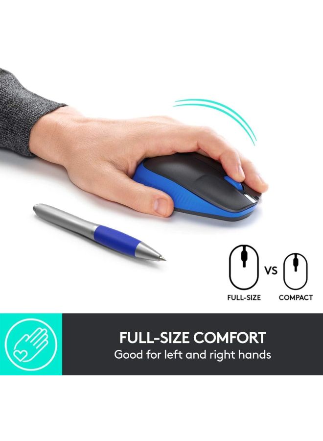Logitech - Wireless Mouse M190, Full Size Ambidextrous Curve Design, 18-Month Battery With Power Saving Mode, USB Receiver, Precise Cursor Control Blue/Black - Image 1