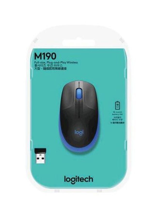 Logitech - Wireless Mouse M190, Full Size Ambidextrous Curve Design, 18-Month Battery With Power Saving Mode, USB Receiver, Precise Cursor Control Blue/Black - Image 1