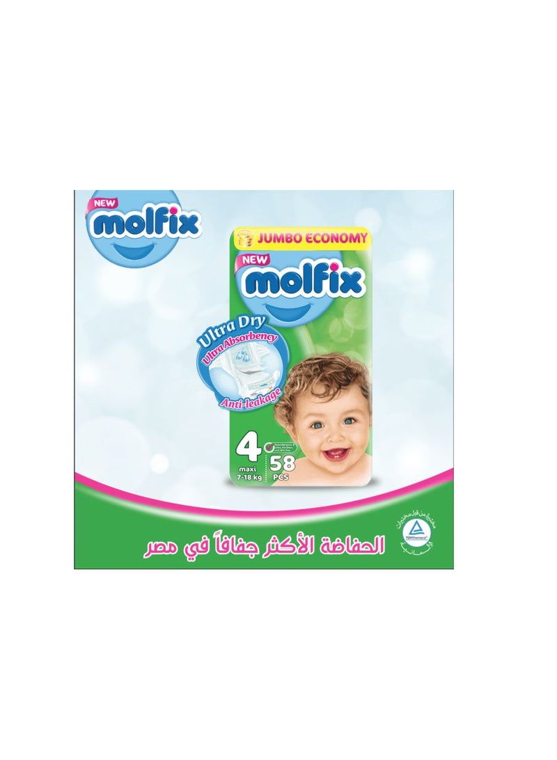 Molfix - 58-Piece Maxi Comfortfix Diapers 3D Jumbo Promo Pack Size 4 (7 - 18 Kgs)- Packaging may vary - Image 1