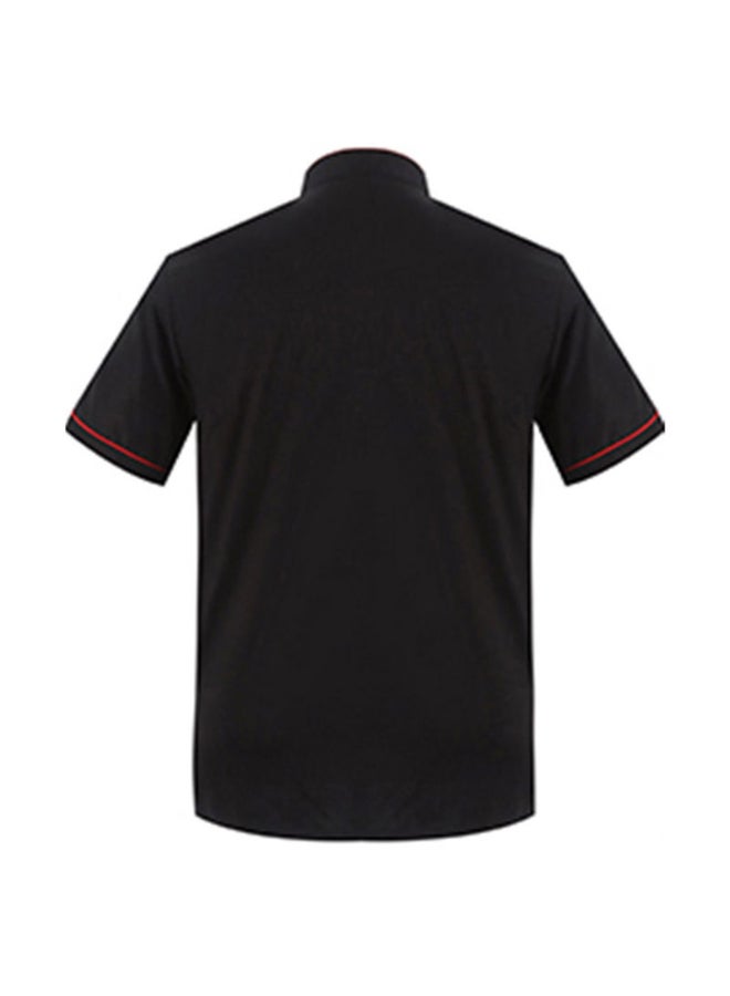 Short Sleeve Double-Breasted Chef Uniform Shirt Black  - Image 2